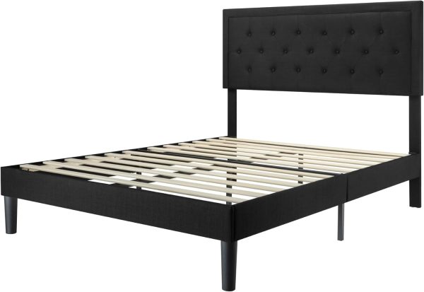 Allewie Queen Size Upholstered Platform Bed Frame with Adjustable Headboard, Button Tufted, Wood Slat Support, Easy Assembly, Black - Image 9