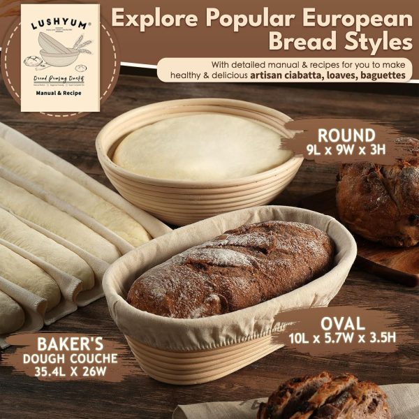 Banneton Bread Proofing Basket, Sourdough Rising Brotform Baking Supplies Set of 2, 10" Oval & 9" Round Rattan with Liner Dough Proof Accessories Loaf Making Kit, Ideal Gift for Homemade Bread - Image 5