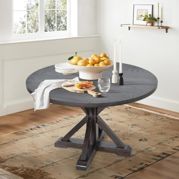 COLAMY 5-Piece Round Dining Table Set for 4, 48" Wood Kitchen Table with 4 Tufted Button Dining Room Chairs, Brown/Beige - Image 3
