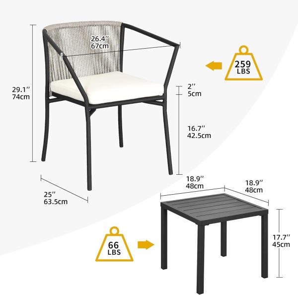 DWVO 3 Pieces Patio Set Wicker Furniture Outdoor Table and Chairs Rattan Chair Conversation Sets with Cushions & Coffee Table for Porch Backyard Poolside Garden, Gray - Image 4