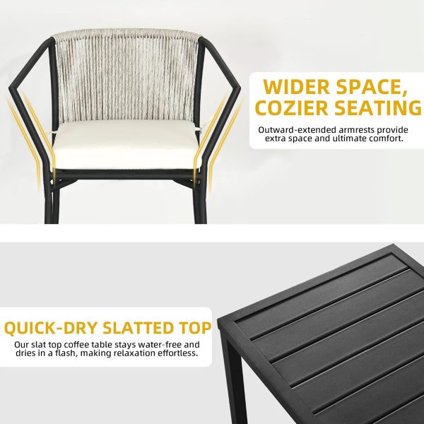 DWVO 3 Pieces Patio Set Wicker Furniture Outdoor Table and Chairs Rattan Chair Conversation Sets with Cushions & Coffee Table for Porch Backyard Poolside Garden, Gray - Image 5