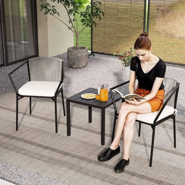 DWVO 3 Pieces Patio Set Wicker Furniture Outdoor Table and Chairs Rattan Chair Conversation Sets with Cushions & Coffee Table for Porch Backyard Poolside Garden, Gray - Image 6