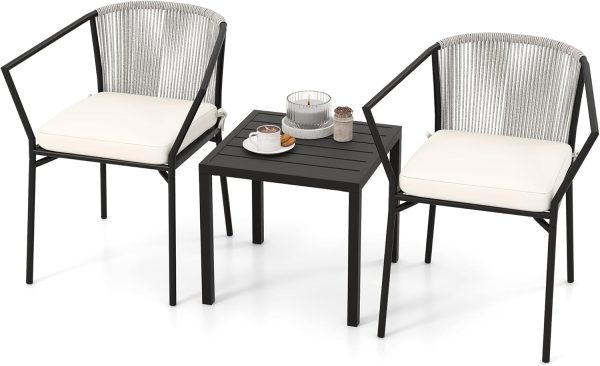 DWVO 3 Pieces Patio Set Wicker Furniture Outdoor Table and Chairs Rattan Chair Conversation Sets with Cushions & Coffee Table for Porch Backyard Poolside Garden, Gray - Image 7