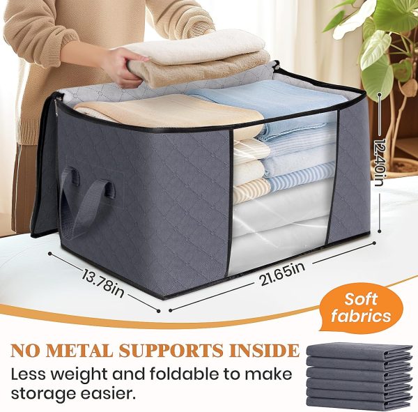 Fab totes 6 Pack Clothes Storage, Foldable Thick Fabric Blanket Storage Bags, Storage Containers for Organizing Bedroom, Closet, Clothing, Comforter, Organization and Storage with Handle,Grey - Image 2