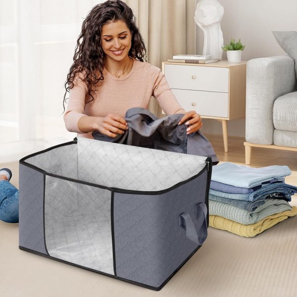 Fab totes 6 Pack Clothes Storage, Foldable Thick Fabric Blanket Storage Bags, Storage Containers for Organizing Bedroom, Closet, Clothing, Comforter, Organization and Storage with Handle,Grey - Image 3