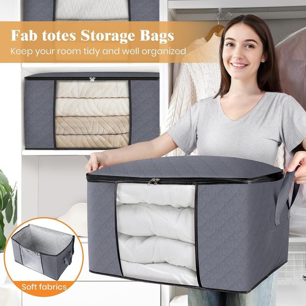 Fab totes 6 Pack Clothes Storage, Foldable Thick Fabric Blanket Storage Bags, Storage Containers for Organizing Bedroom, Closet, Clothing, Comforter, Organization and Storage with Handle,Grey - Image 5