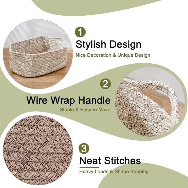 OIAHOMY Cotton Rope Baskets, Woven Baskets for Storage, Nursery Storage Baskets, Rectangle Storage Basket with Handles, Storage Baskets for Shelves, Pack of 3, Brown Variegated - Image 4