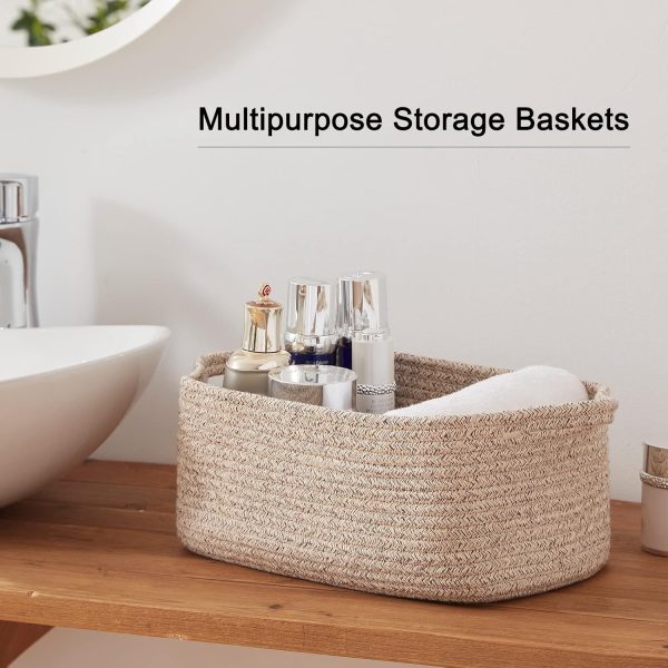 OIAHOMY Cotton Rope Baskets, Woven Baskets for Storage, Nursery Storage Baskets, Rectangle Storage Basket with Handles, Storage Baskets for Shelves, Pack of 3, Brown Variegated - Image 7