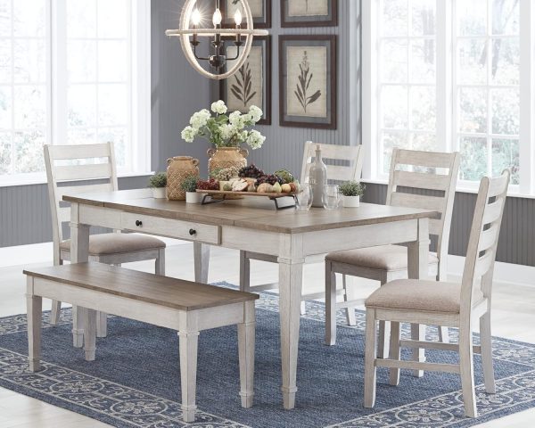 Signature Design by Ashley Skempton Farmhouse Rectangular Dining Room Table with Storage, White & Light Brown - Image 2