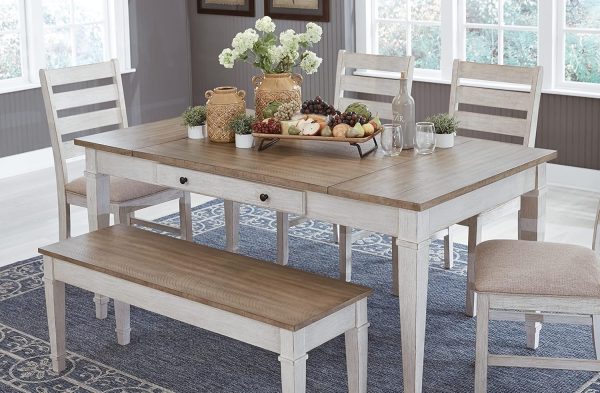 Signature Design by Ashley Skempton Farmhouse Rectangular Dining Room Table with Storage, White & Light Brown - Image 12