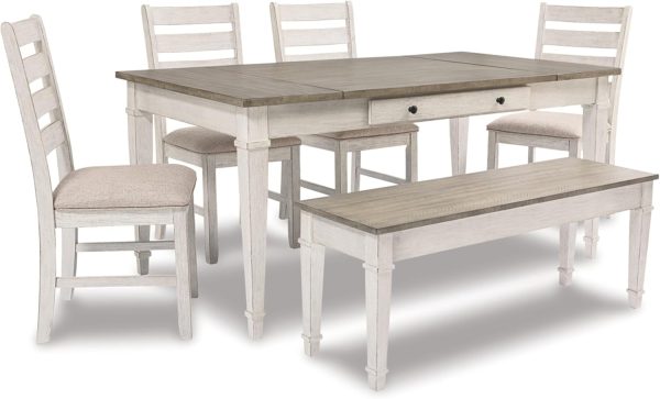 Signature Design by Ashley Skempton Farmhouse Rectangular Dining Room Table with Storage, White & Light Brown - Image 3
