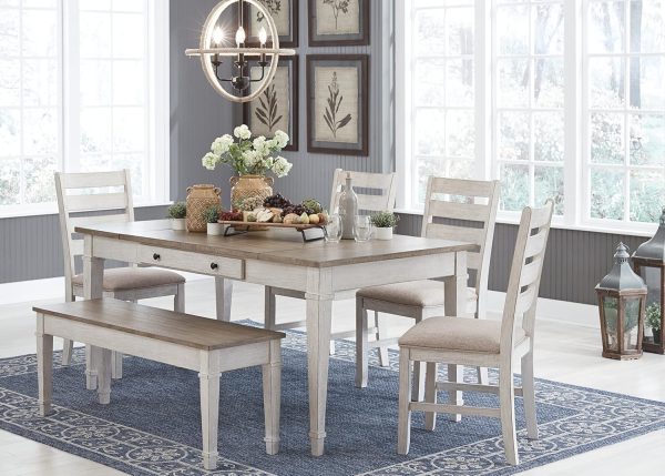Signature Design by Ashley Skempton Farmhouse Rectangular Dining Room Table with Storage, White & Light Brown - Image 4