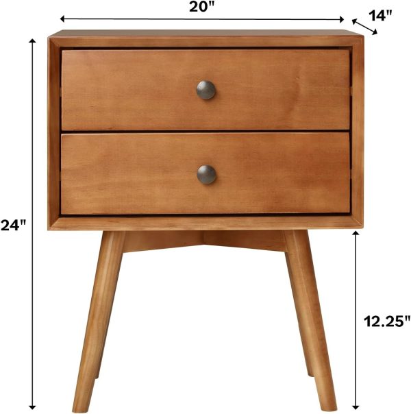 Walker Edison Mid Century Modern Wood Nightstand Side Table Bedroom Storage Drawer Bedside End Table, 2 Drawer, Caramel - Image 3