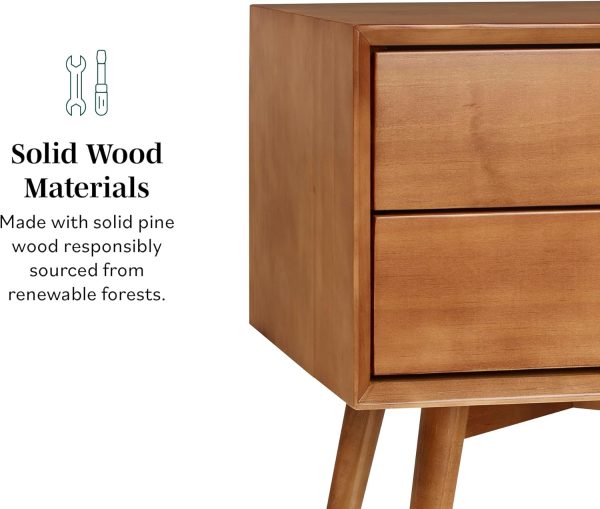 Walker Edison Mid Century Modern Wood Nightstand Side Table Bedroom Storage Drawer Bedside End Table, 2 Drawer, Caramel - Image 6