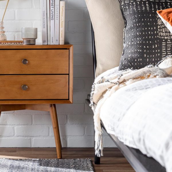 Walker Edison Mid Century Modern Wood Nightstand Side Table Bedroom Storage Drawer Bedside End Table, 2 Drawer, Caramel - Image 7